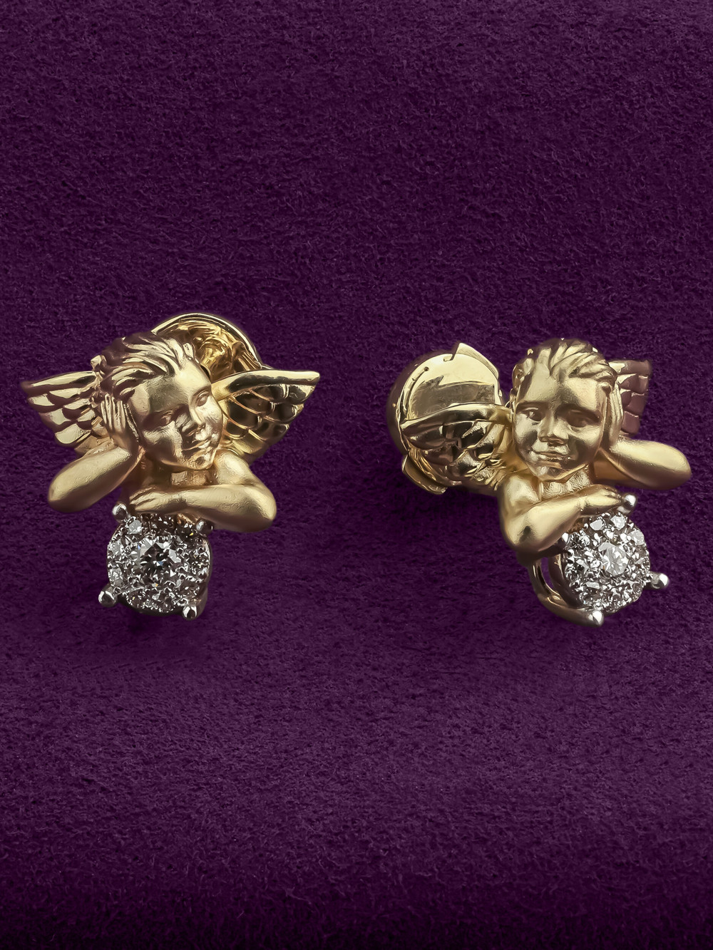 Серьги из лимонного золота 585 пробы c бриллиантами