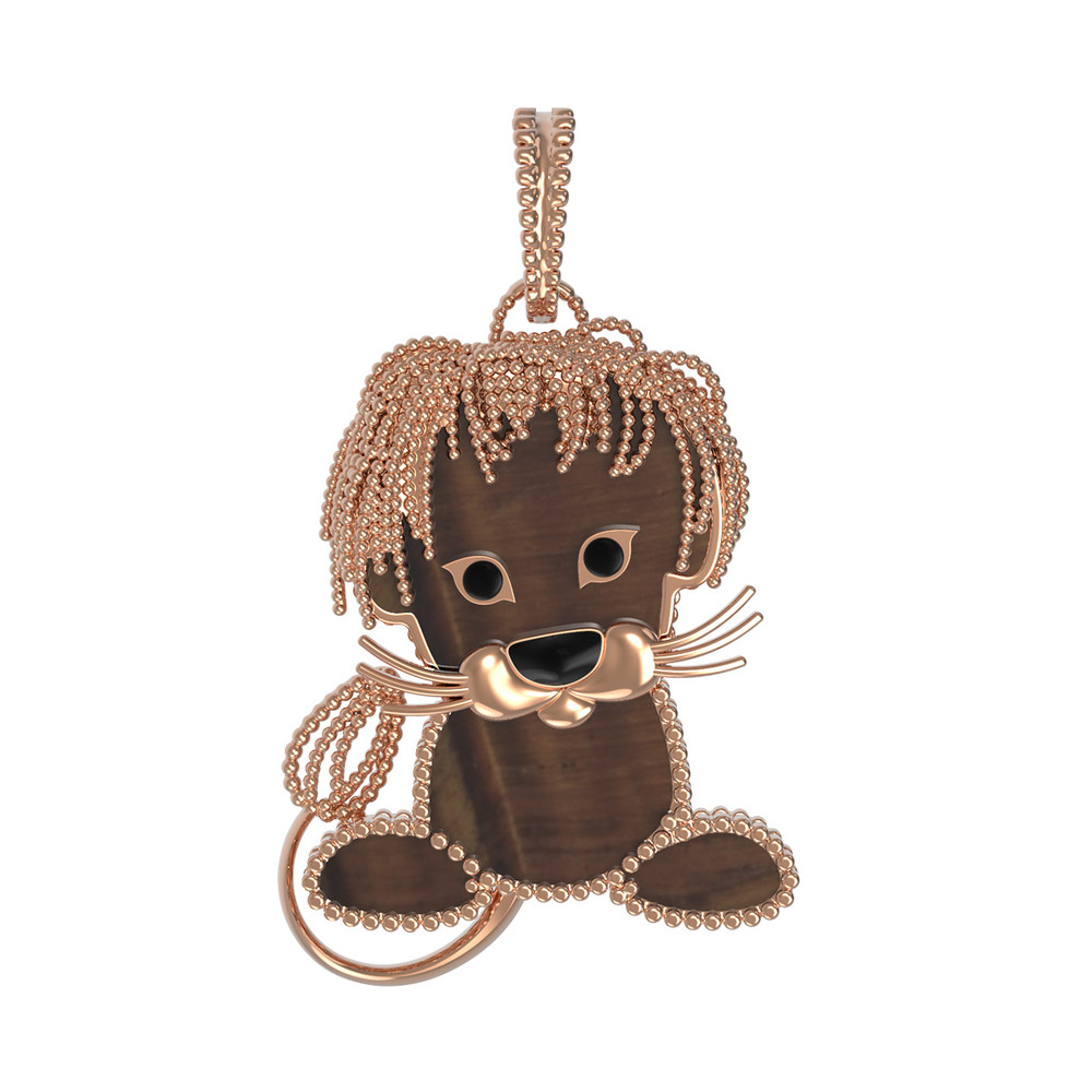 Подвеска из красного золота 585 пробы c эмалью и тигровым глазом