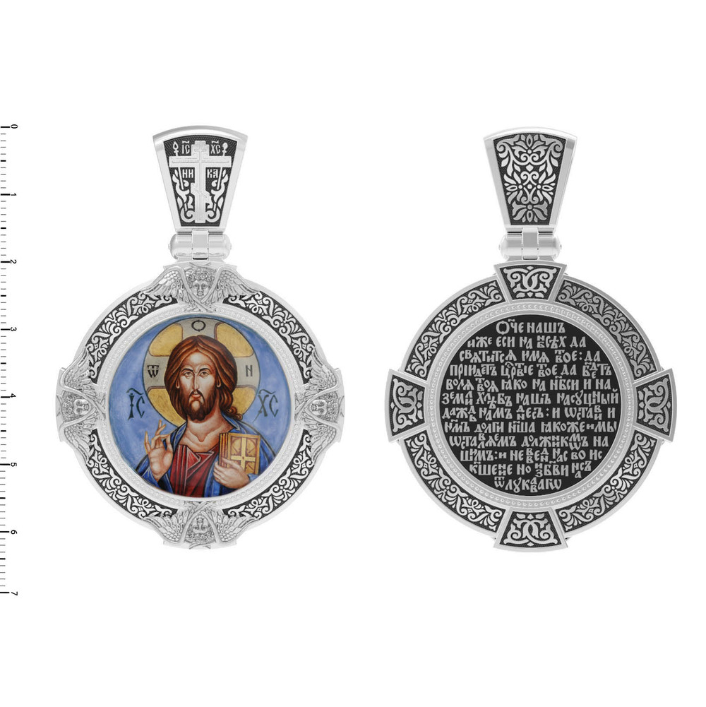 Нательная икона из белого золота 585 пробы c эмалью, иконописью и темперой