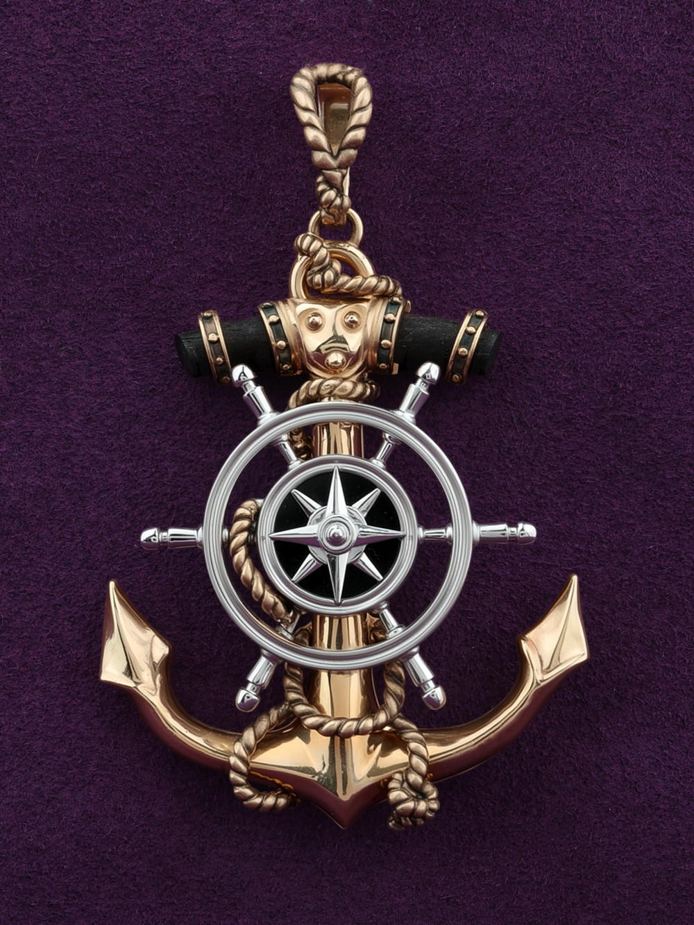 Подвеска из красного золота 585 пробы c ониксом и эбеновым деревом