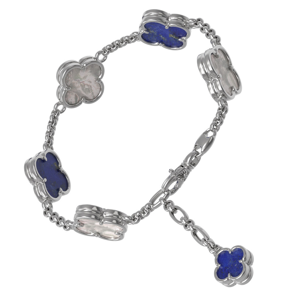 Браслет из белого золота 585 пробы c лазуритом и перламутром