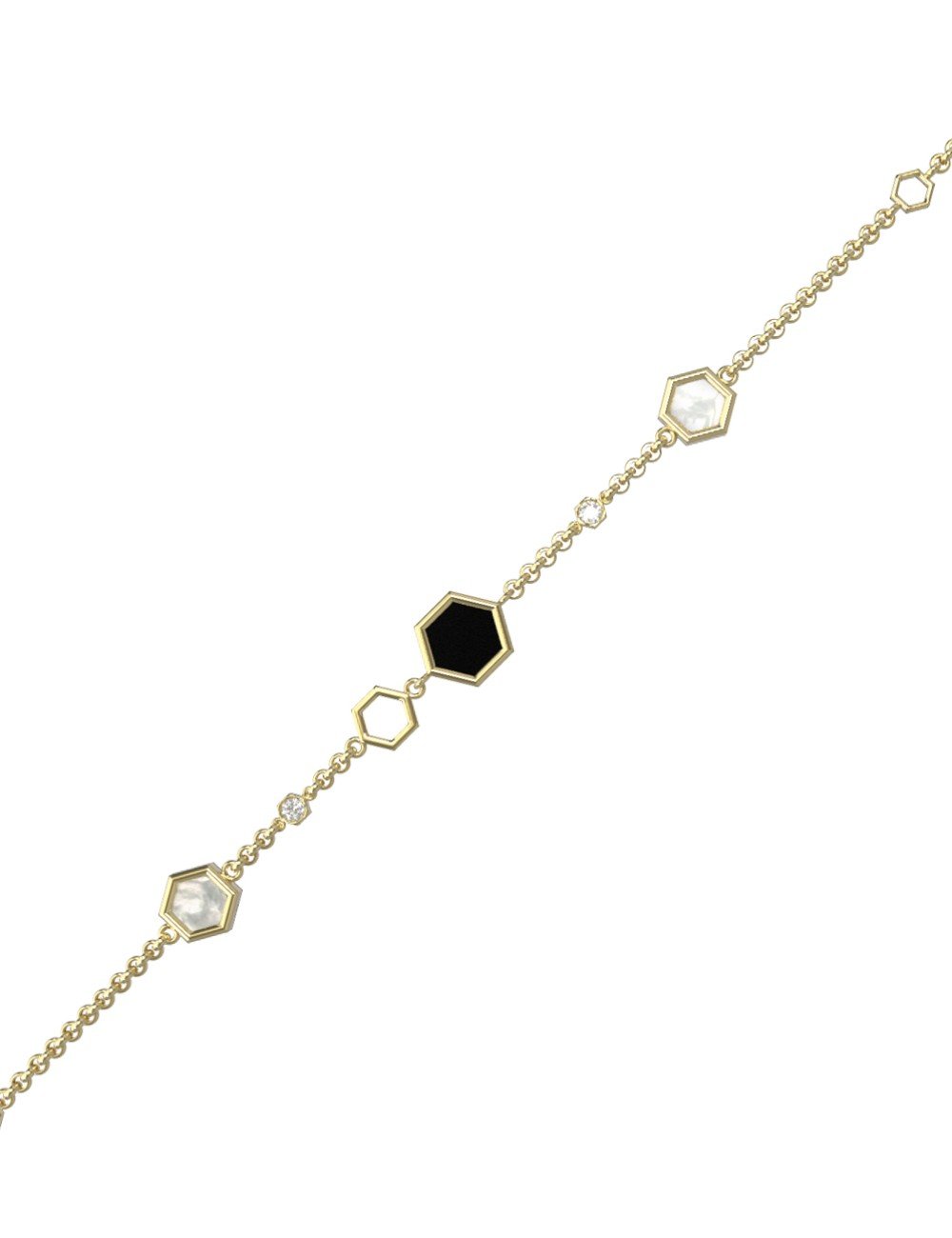 Браслет из лимонного золота c бриллиантами, ониксом и перламутром