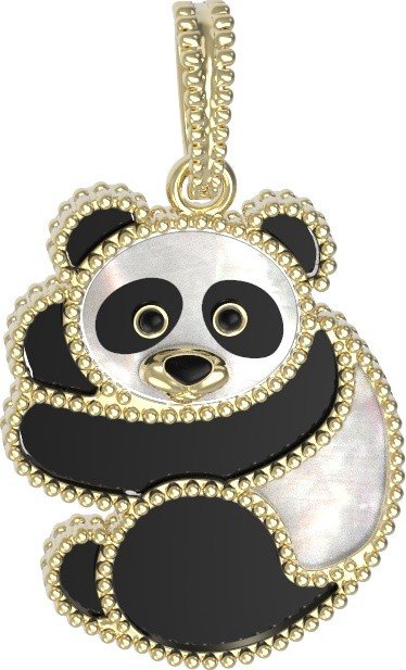 Подвеска из лимонного золота c эмалью, ониксом и перламутром