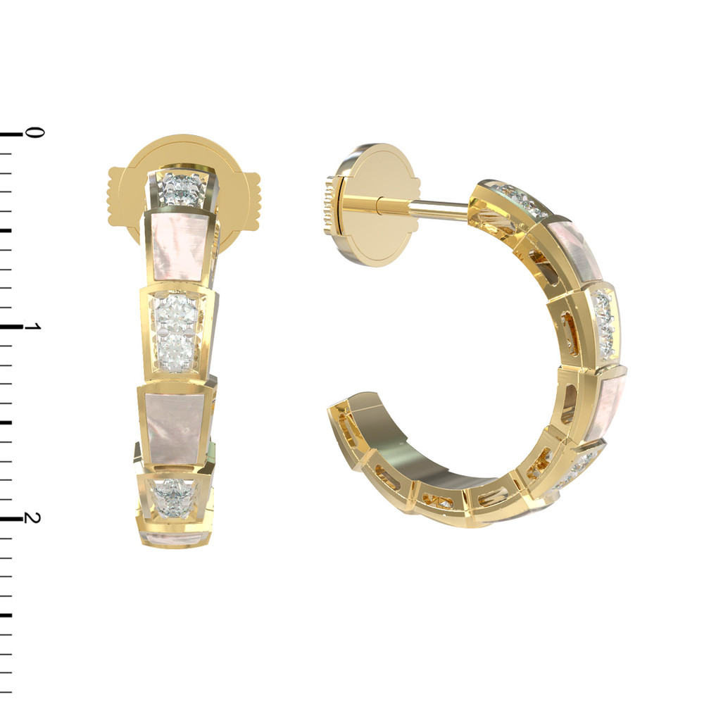 Серьги из лимонного золота 585 пробы c бриллиантами и перламутром