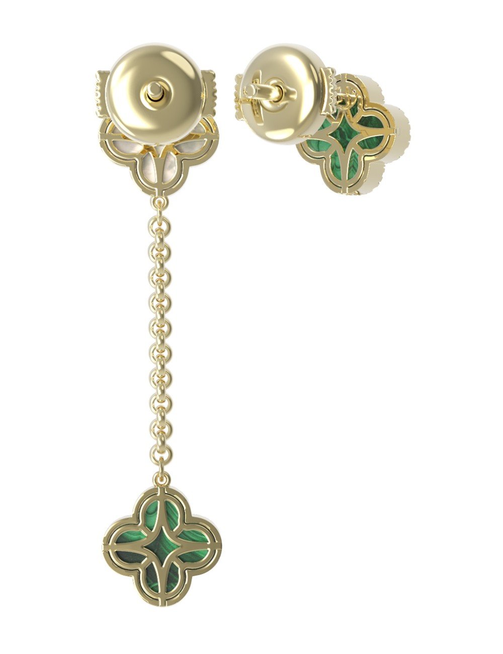 Серьги из лимонного золота c бриллиантами, малахитом и перламутром