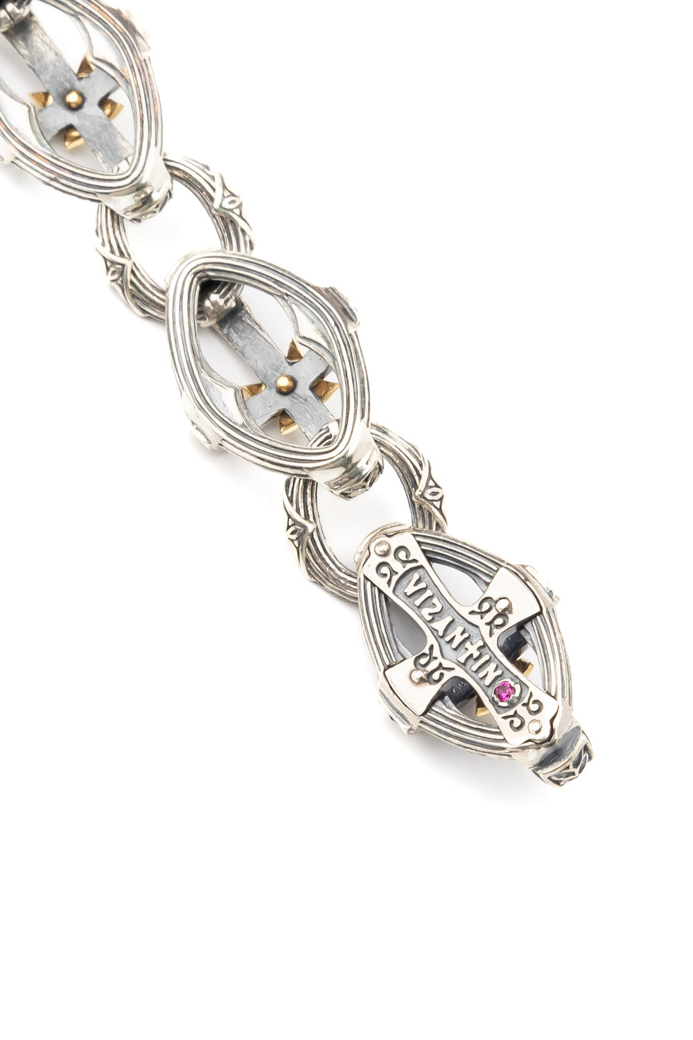 Браслет из серебра 925 пробы и золота 750 пробы c рубином