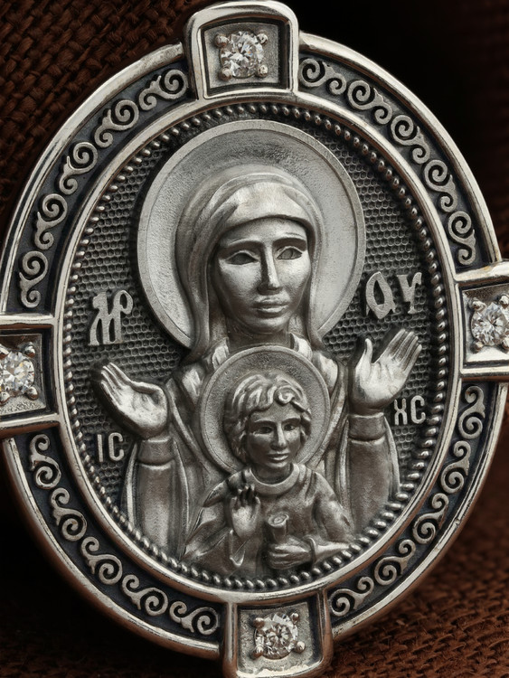 Нательная икона из белого золота 585 пробы c бриллиантами