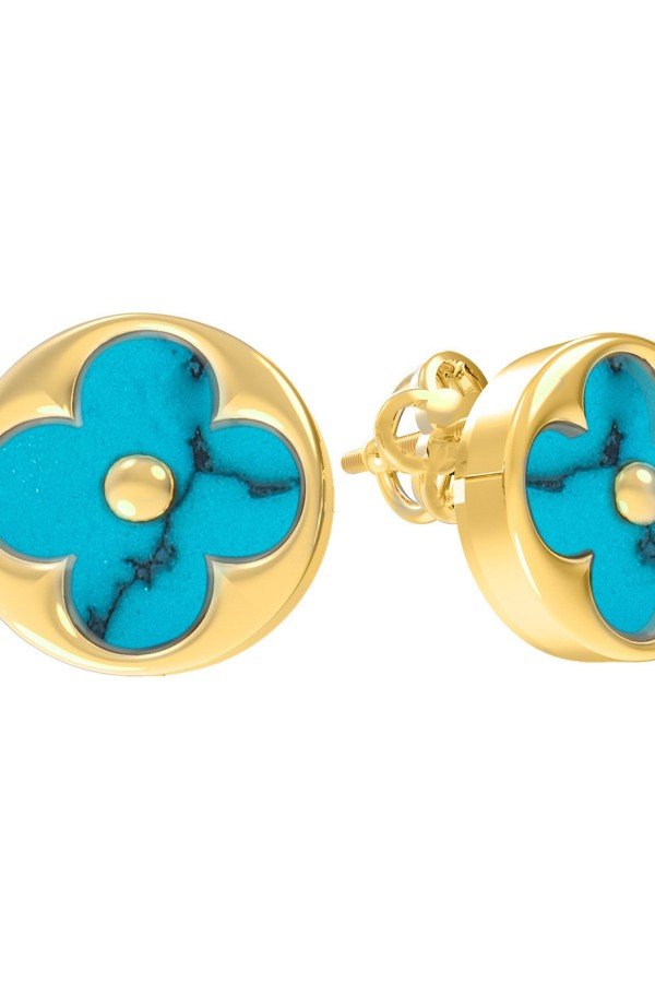 Серьги из лимонного золота c бирюзой