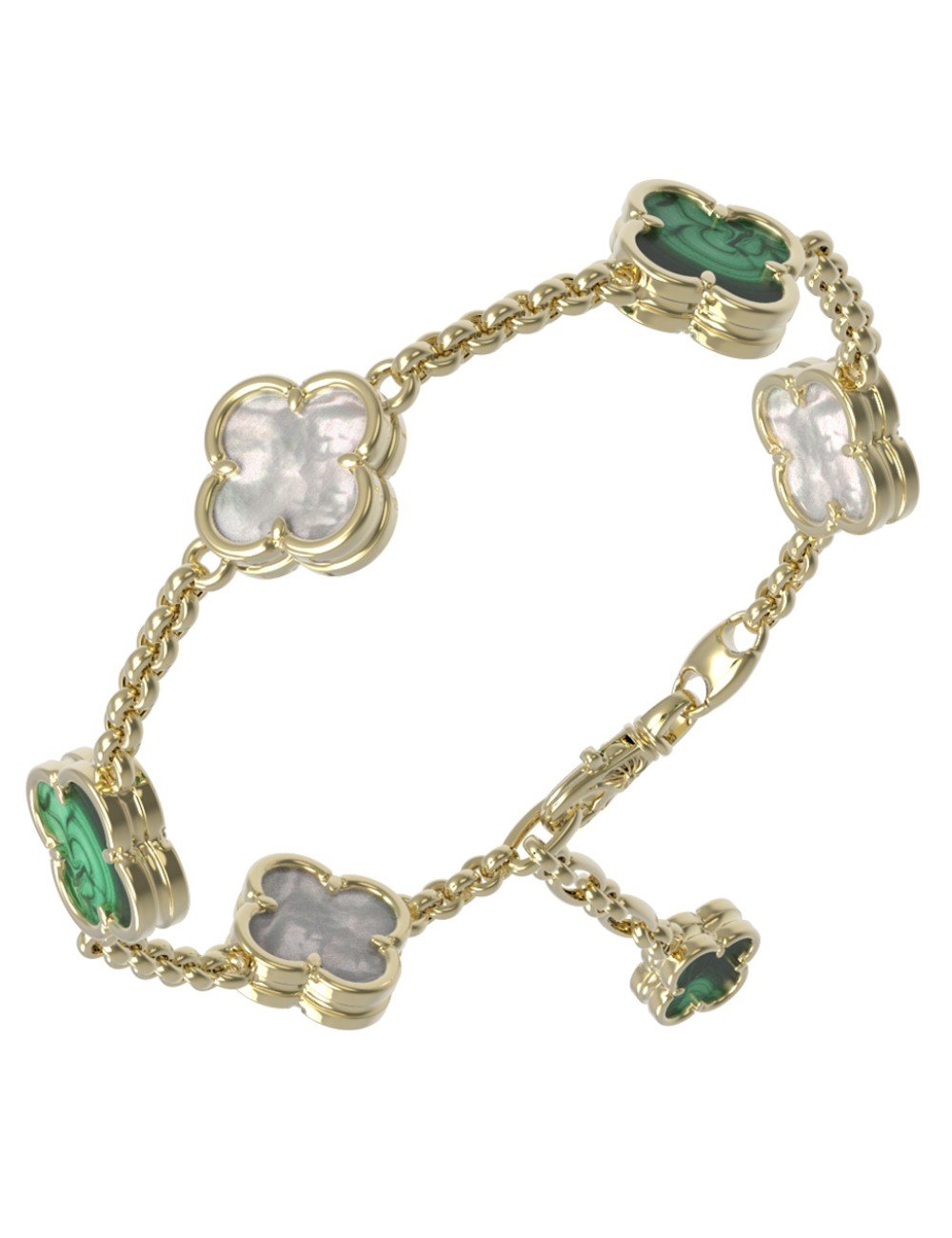 Браслет из лимонного золота c малахитом и перламутром