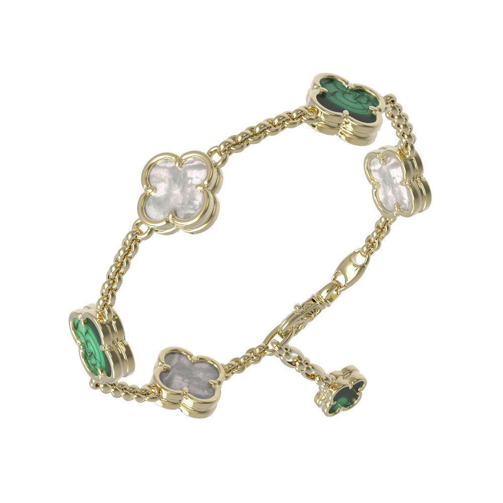 Браслет из лимонного золота 585 пробы c малахитом и перламутром