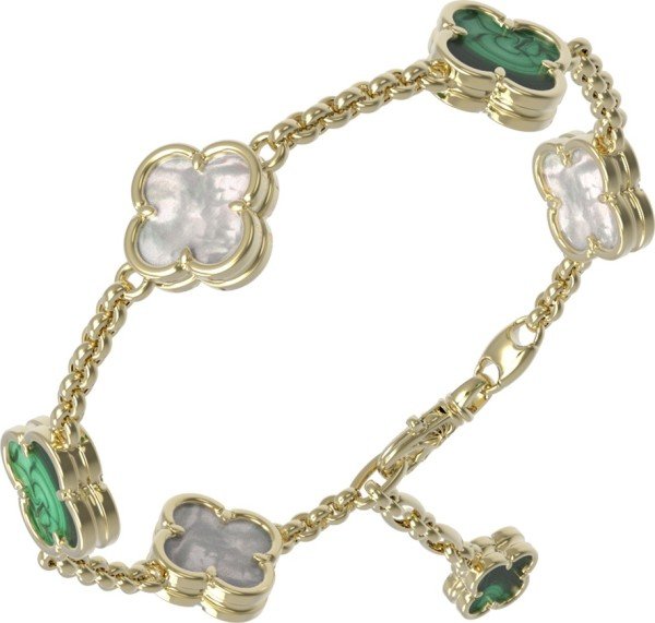 Браслет из лимонного золота c малахитом и перламутром
