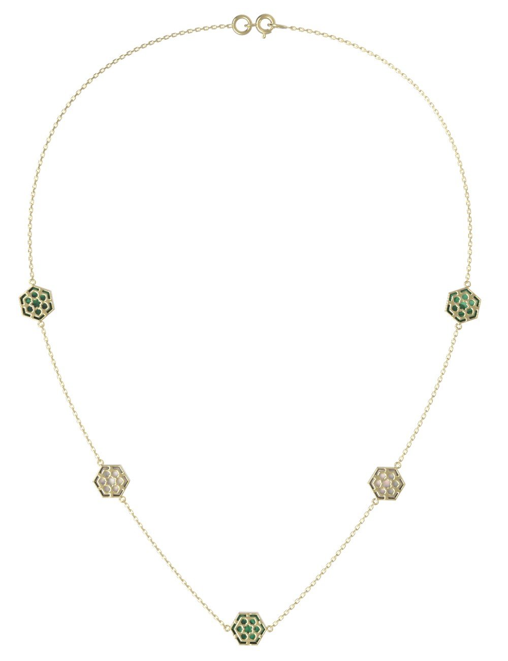 Колье из лимонного золота c малахитом и перламутром