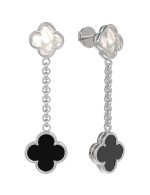 Серьги из белого золота c ониксом и перламутром