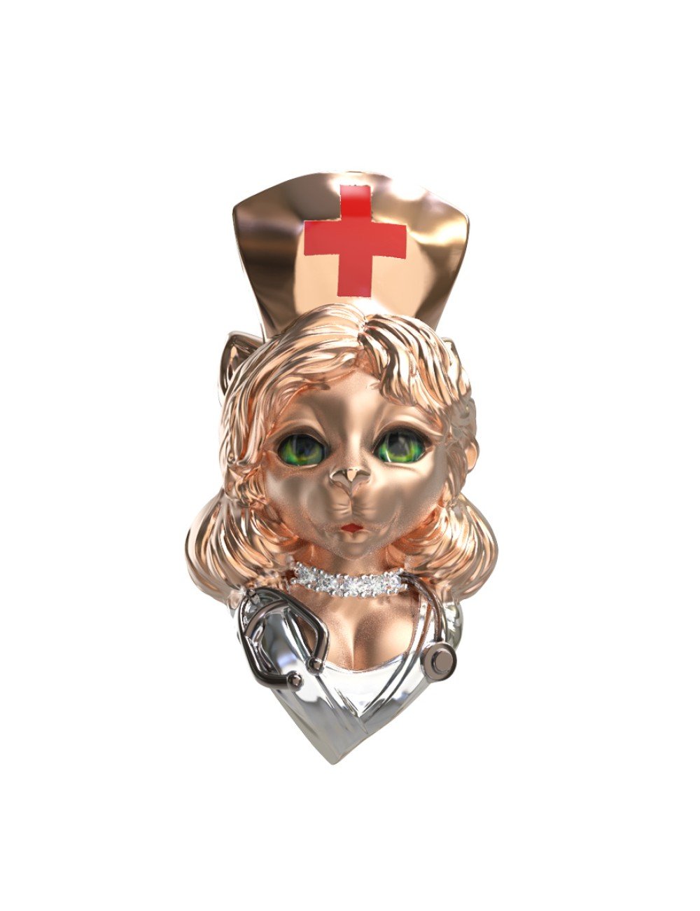 Подвеска из золота c эмалью, бриллиантами и рубином