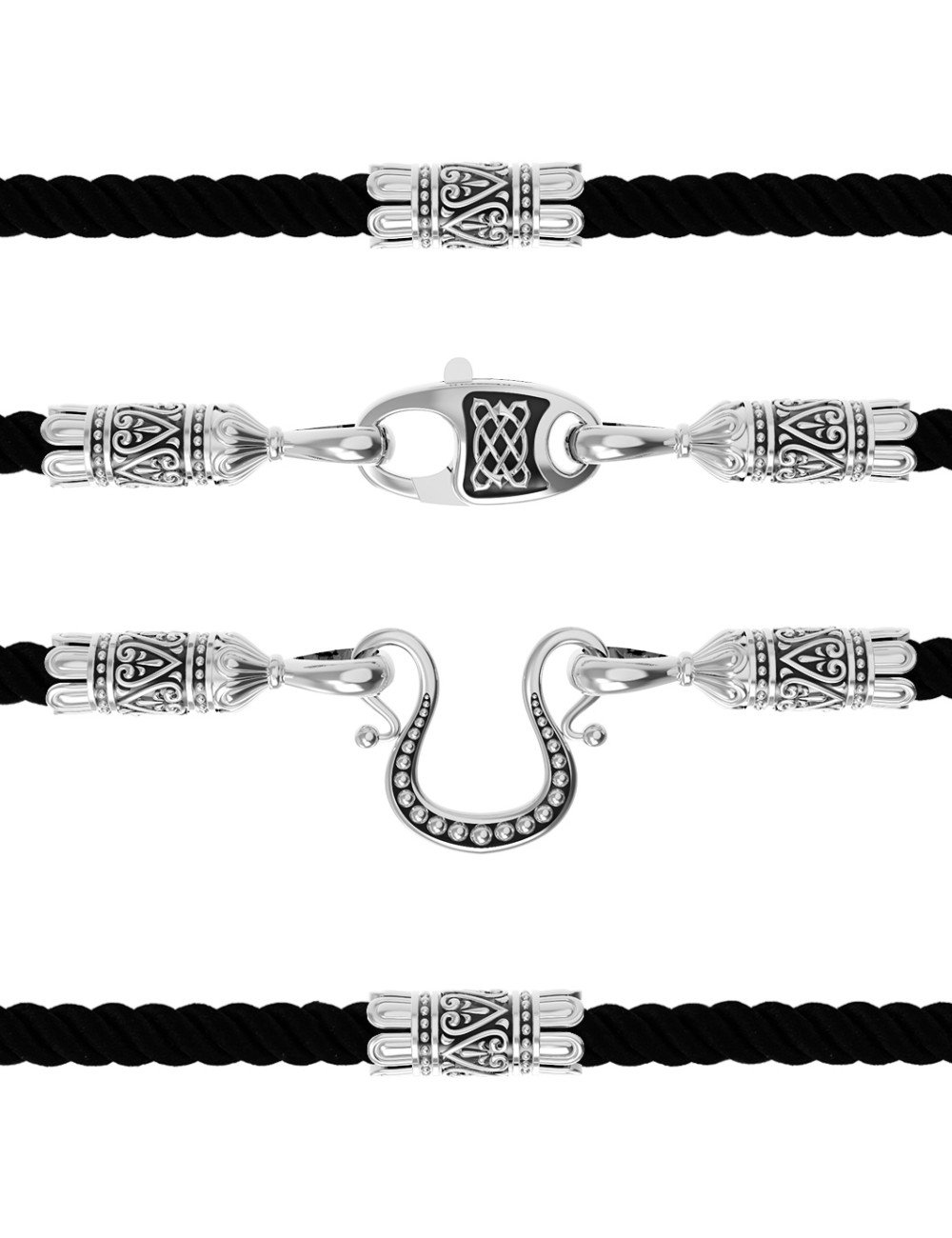 Шнурок шёлковый из белого золота c шёлковым шнурком