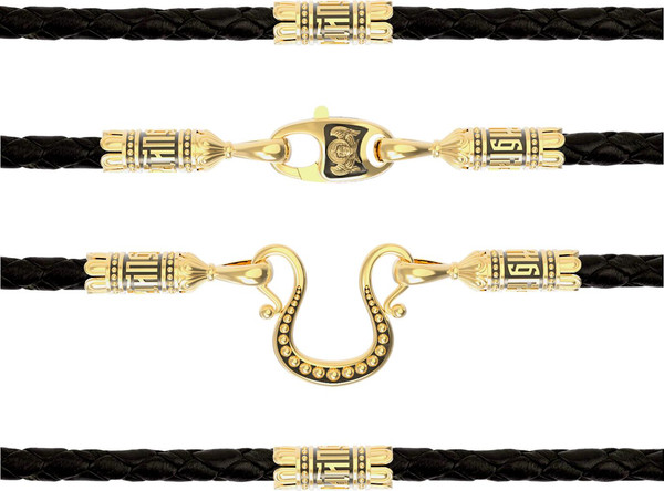 Цепь-шнурок кожа из лимонного золота 585 пробы c кожаным шнурком