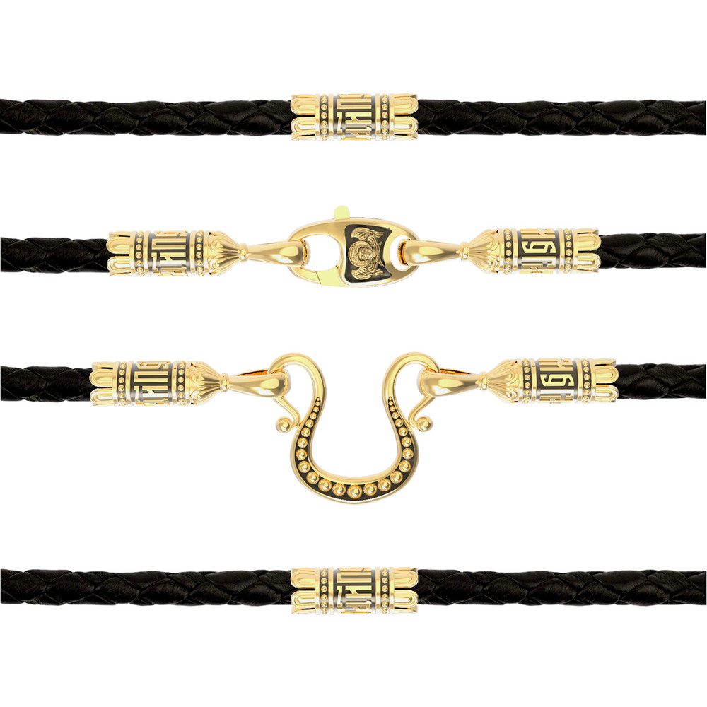 Цепь-шнурок кожа из лимонного золота 585 пробы c кожаным шнурком