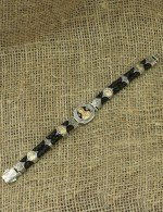 Браслет из серебра и золота c кожаным шнурком и ониксом