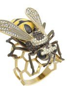 Кольцо из лимонного золота c эмалью и фианитом