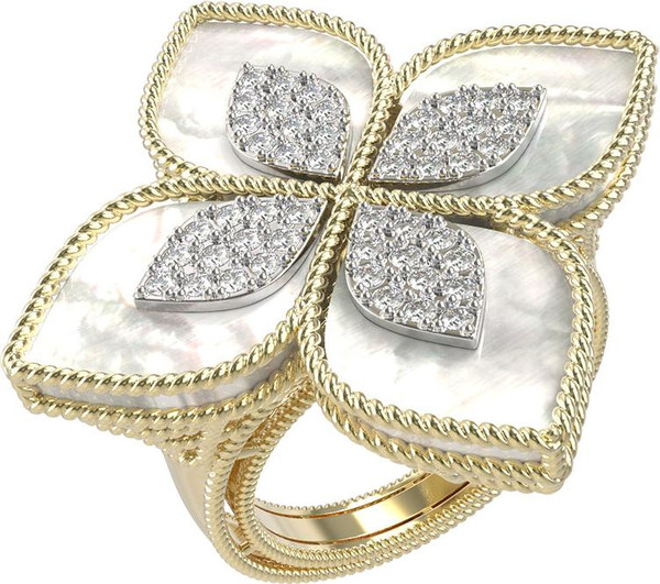 Кольцо из лимонного золота 585 пробы c бриллиантами и перламутром