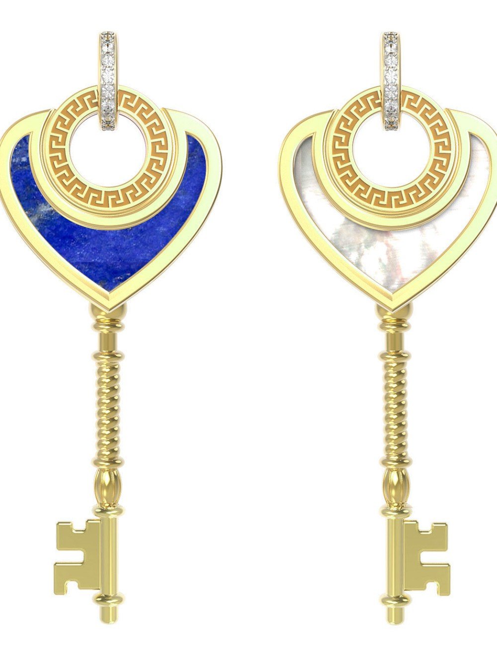 Подвеска из лимонного золота c фианитом, лазуритом и перламутром