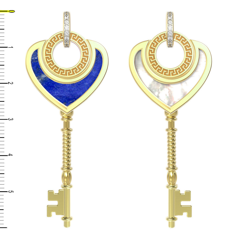 Подвеска из лимонного золота 585 пробы c фианитом, лазуритом и перламутром