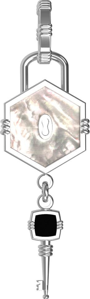 Подвеска из белого золота 585 пробы c ониксом и перламутром