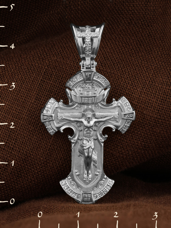 Крест из белого золота 585 пробы c бриллиантами