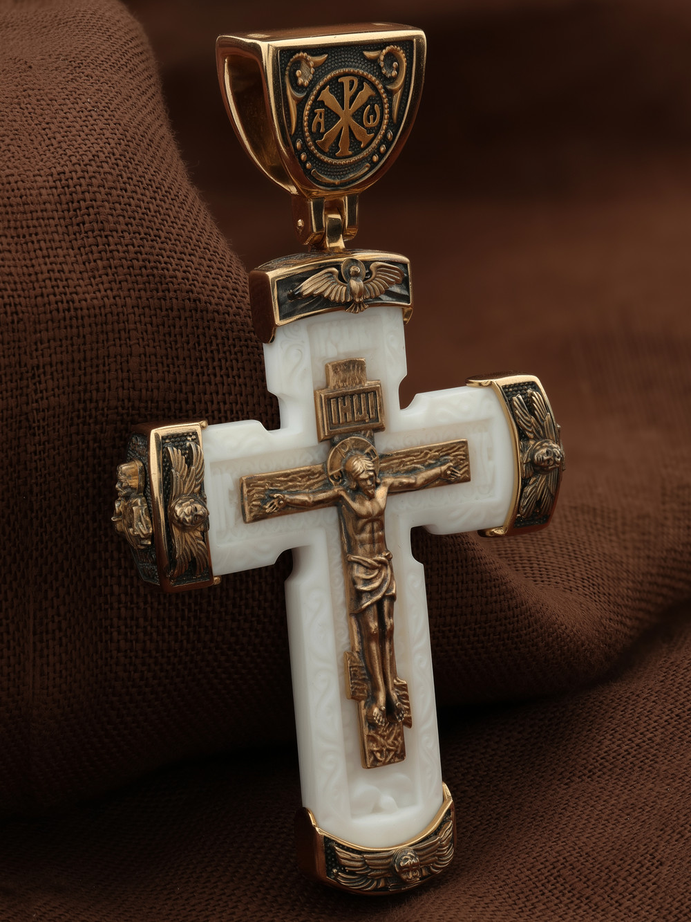 Крест из красного золота 585 пробы c бивнем мамонта