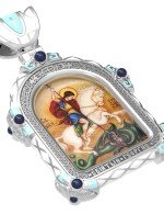 Образок из белого золота c эмалью, иконописью и темперой