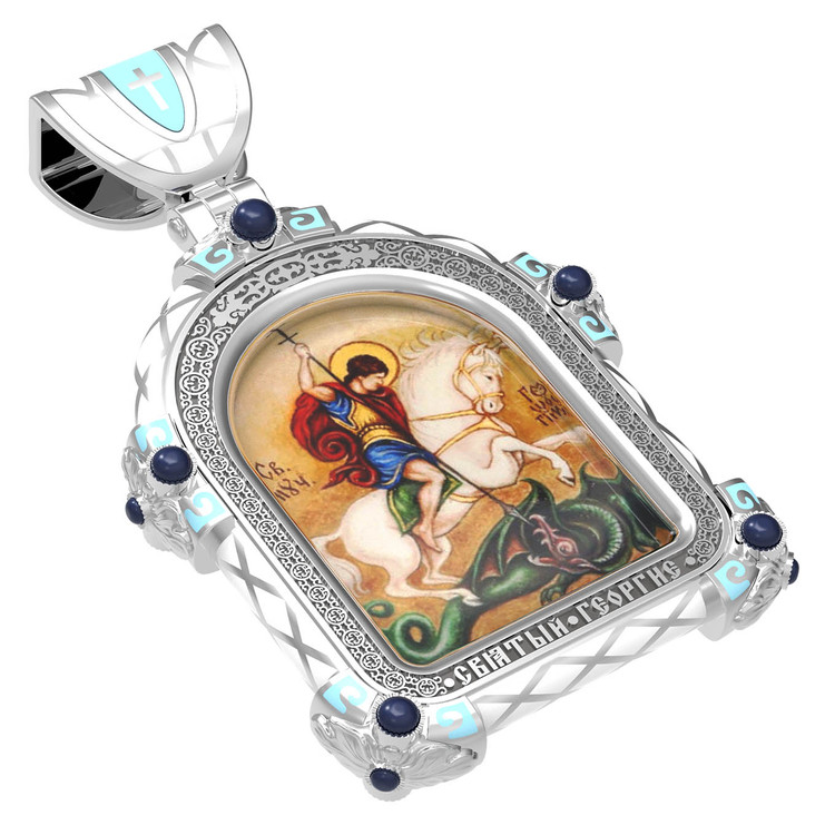 Нательная икона из белого золота 585 пробы c эмалью, иконописью и темперой