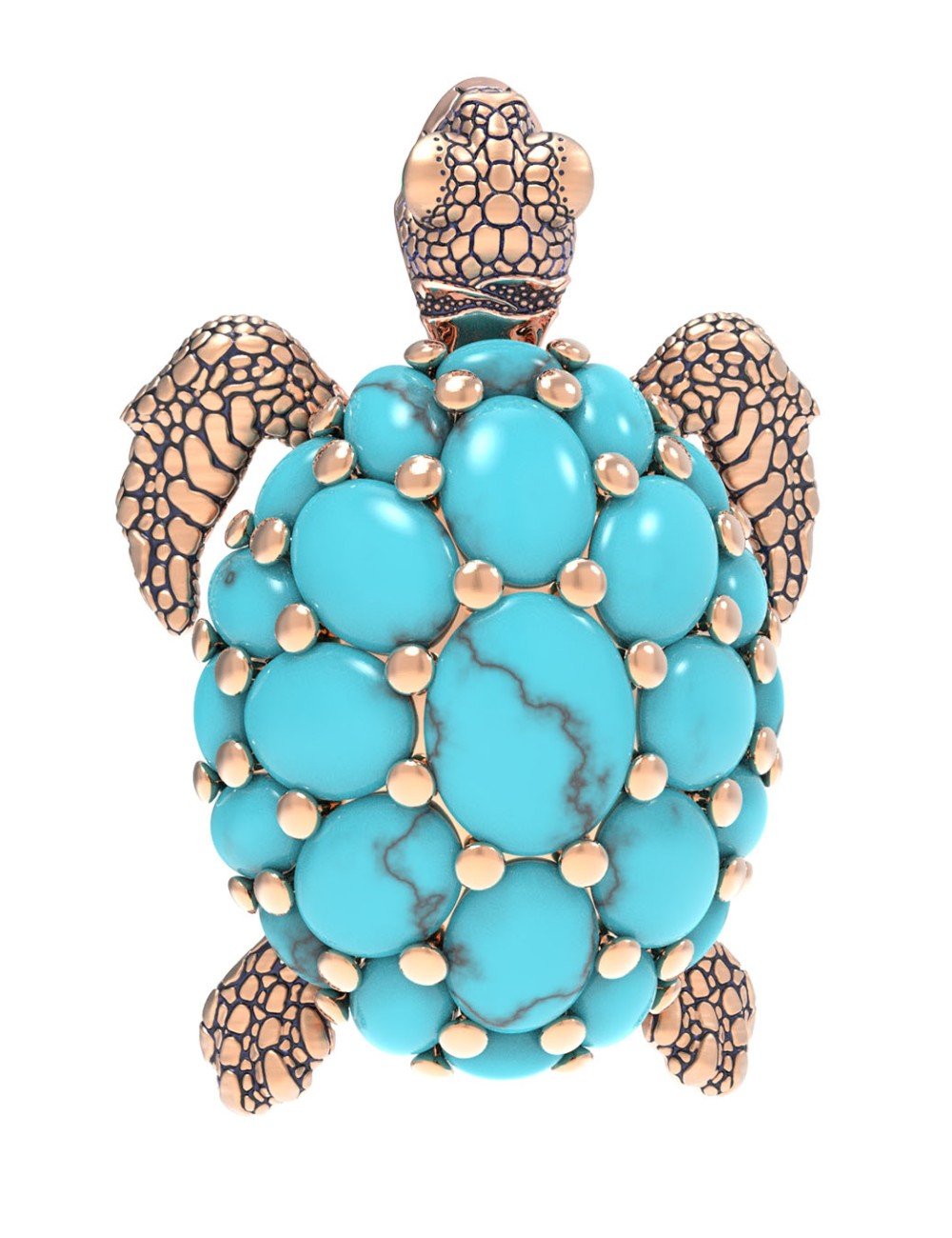 Брошь из золота c эмалью и бирюзой