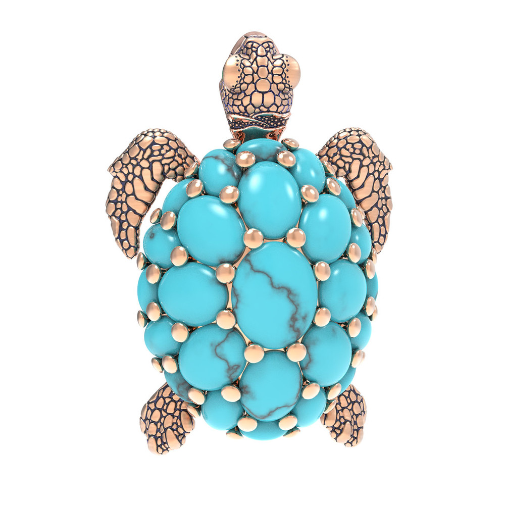 Брошь-подвеска из красного золота 585 пробы c эмалью и бирюзой