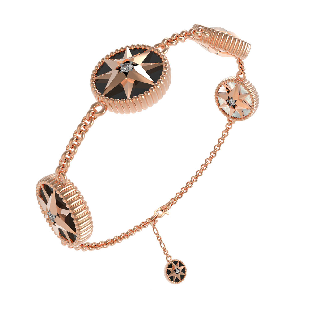 Браслет из красного золота 585 пробы c фианитом, ониксом и перламутром