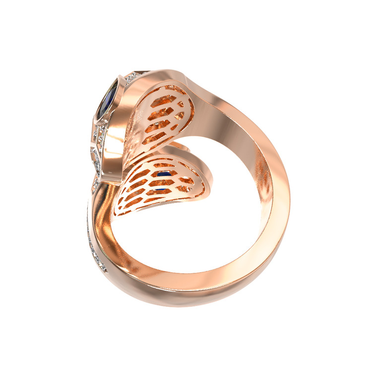 Кольцо из красного золота 585 пробы c бриллиантами, сапфиром и малахитом