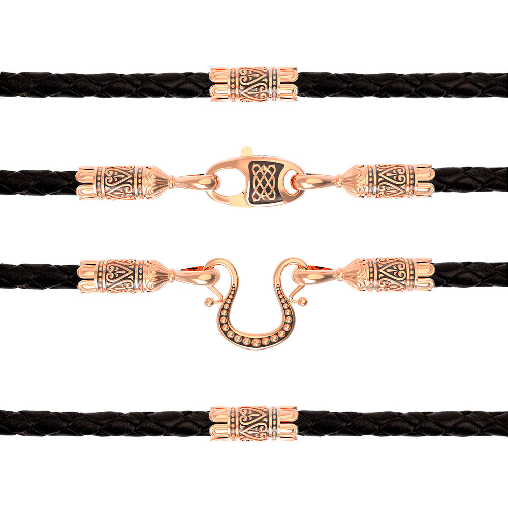 Цепь-шнурок кожа из красного золота 585 пробы c кожаным шнурком