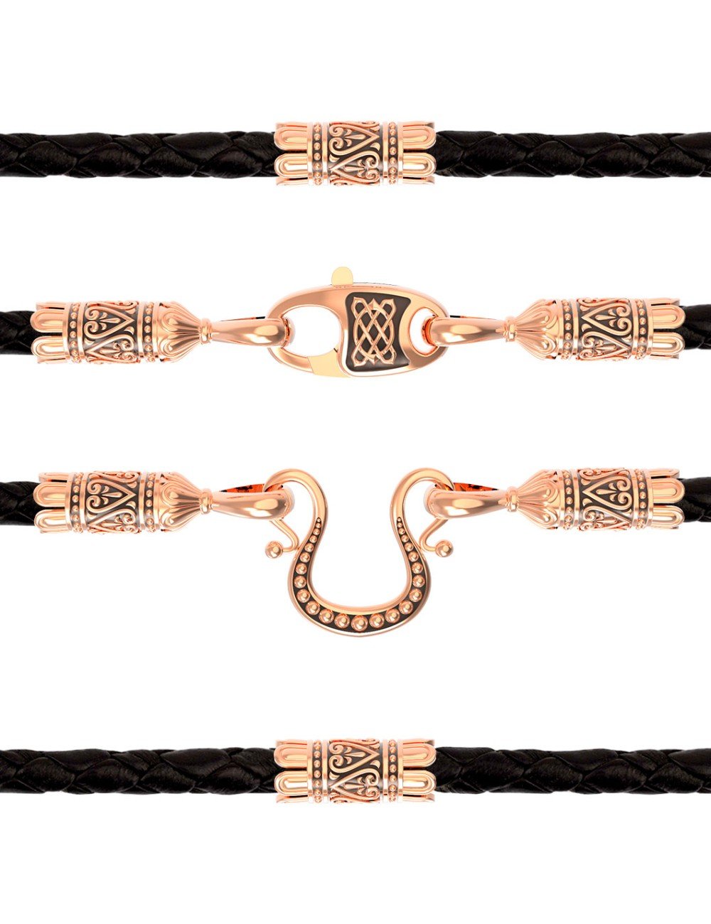 Гайтан из золота c кожаным шнурком