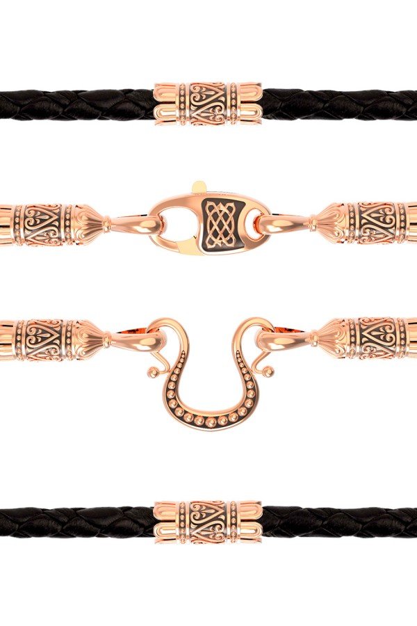 Гайтан из золота c кожаным шнурком