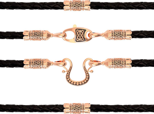 Цепь-шнурок кожа из красного золота 585 пробы c кожаным шнурком