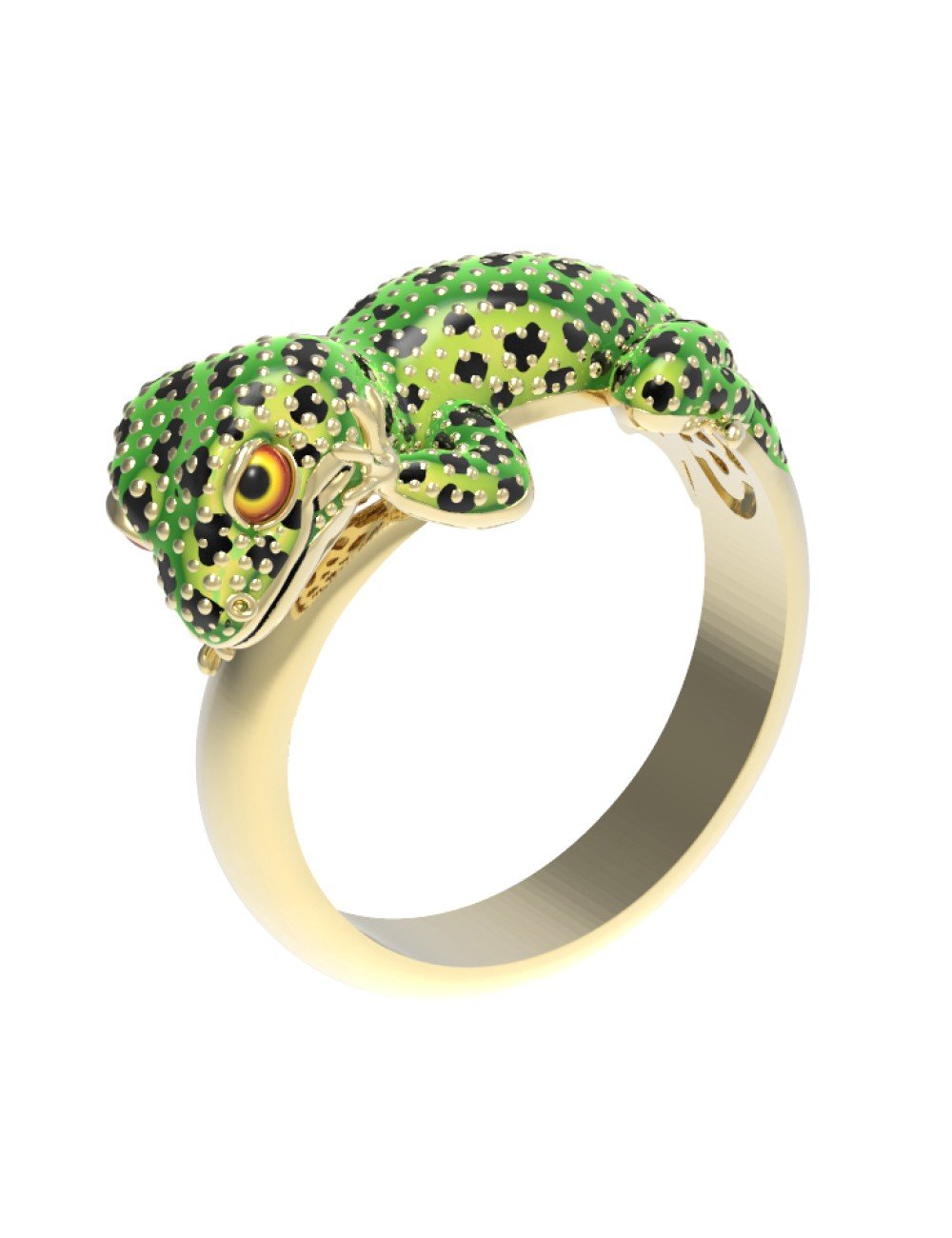 Кольцо из лимонного золота c эмалью и рубином