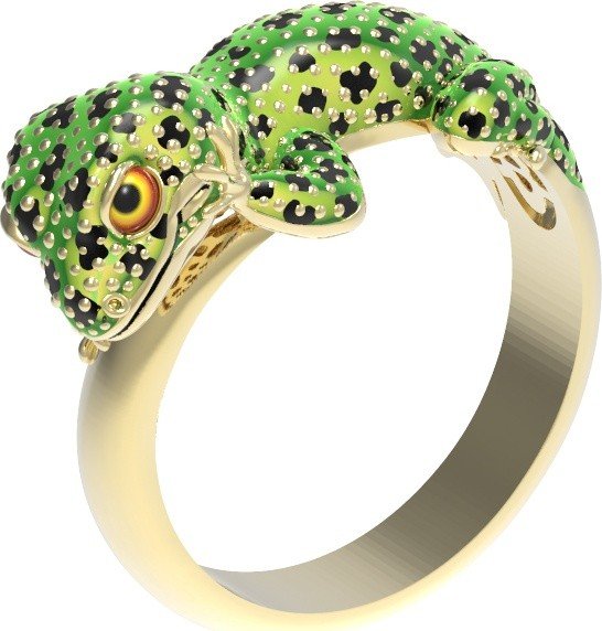 Кольцо из лимонного золота c эмалью и рубином