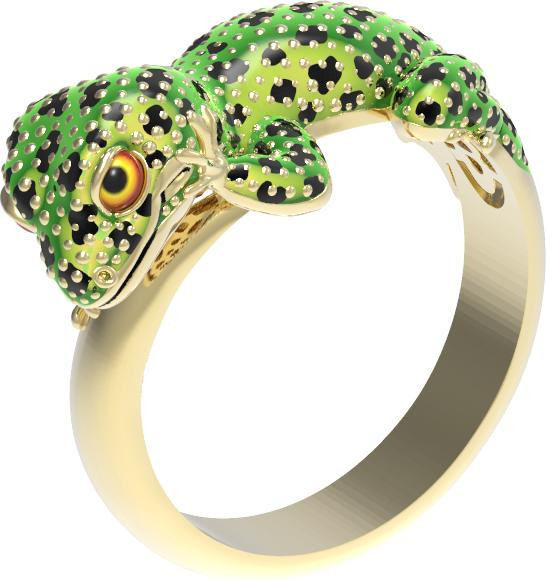 Кольцо из лимонного золота 585 пробы c эмалью и рубином