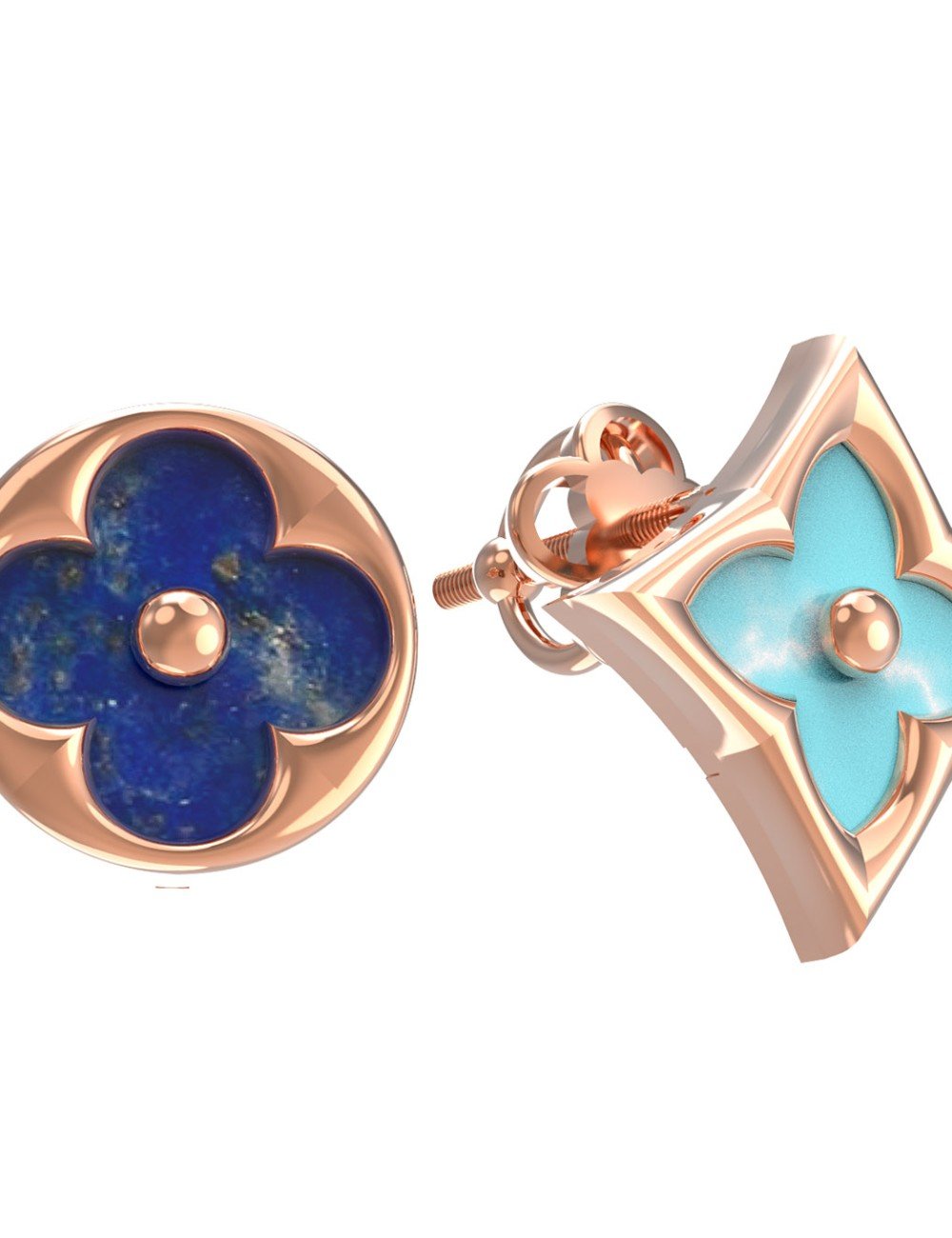 Серьги из золота c бирюзой и лазуритом