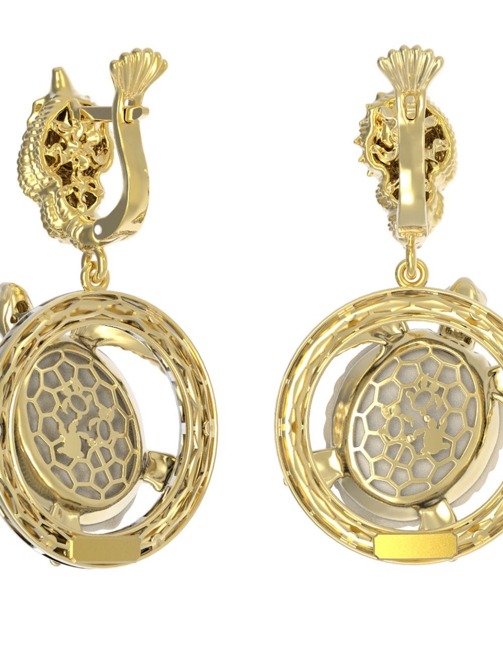 Серьги из лимонного золота c эмалью и бивнем мамонта