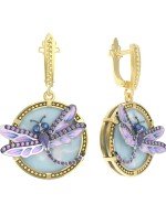Серьги из лимонного золота c бирюзой, аметистом и эмалью