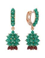 Серьги из золота c гранатом, хризопразом и кораллом