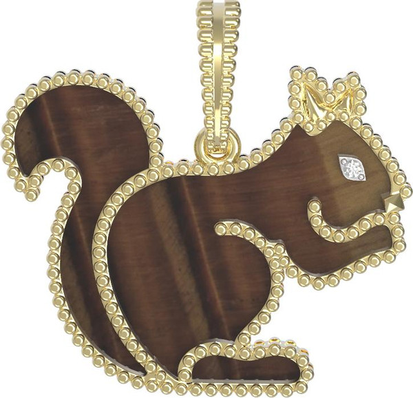 Подвеска из лимонного золота 585 пробы c бриллиантами и тигровым глазом