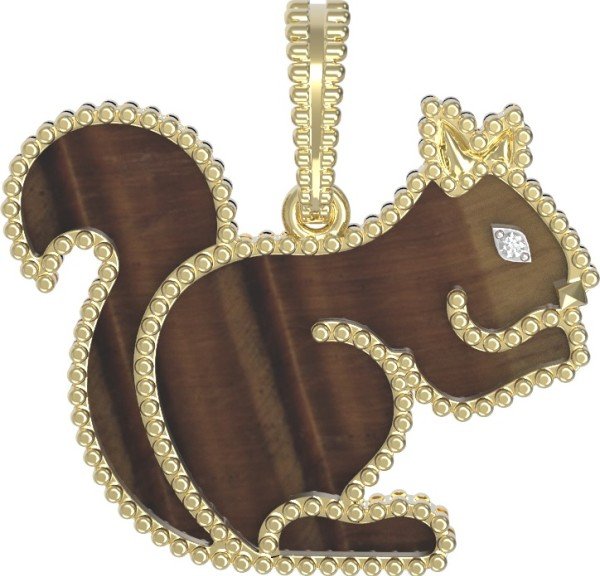 Подвеска из лимонного золота c бриллиантами и тигровым глазом