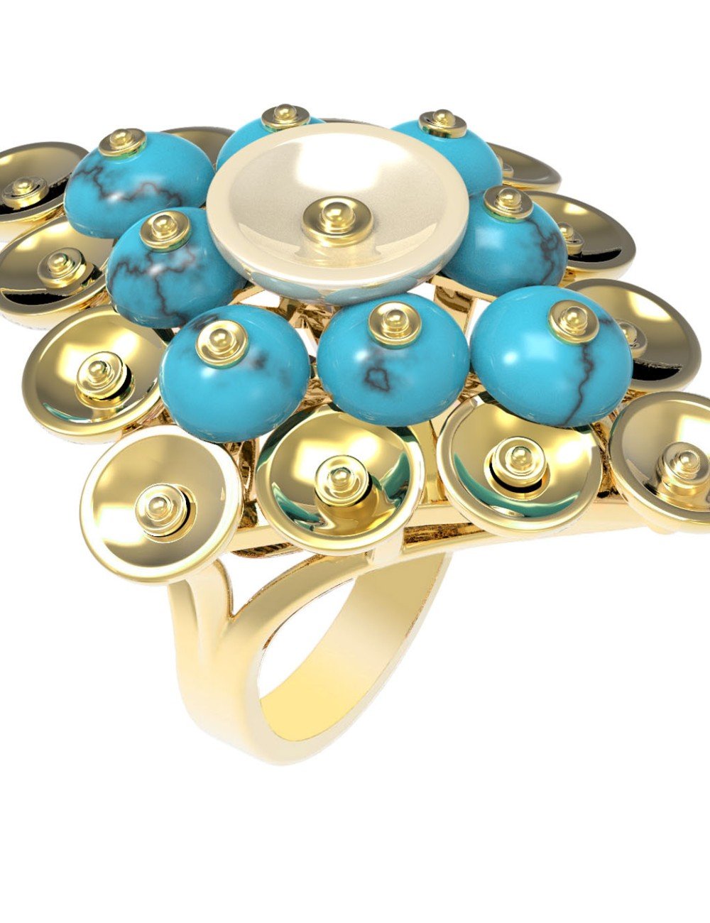 Кольцо из лимонного золота c бирюзой и перламутром