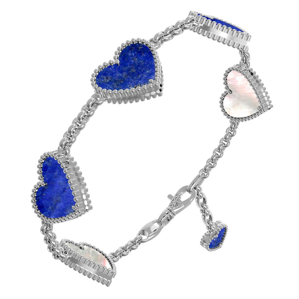 Браслет из белого золота 585 пробы c лазуритом и перламутром